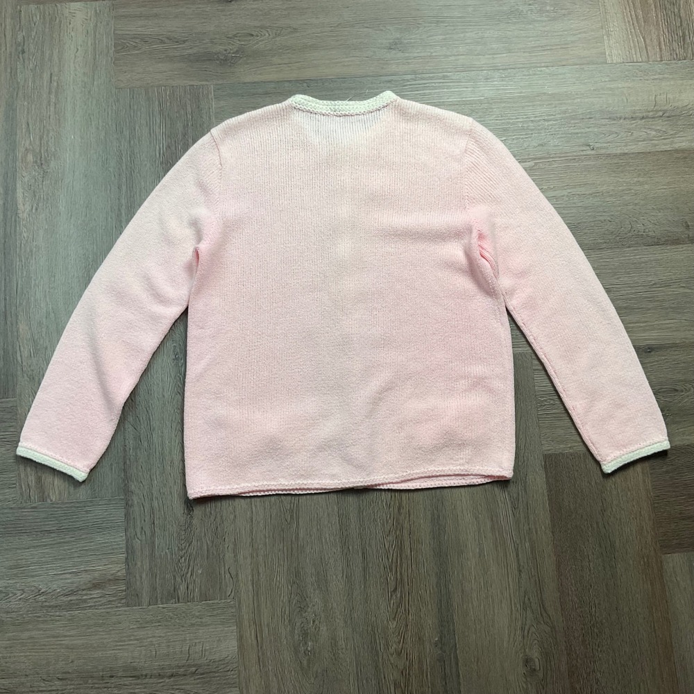 Santana Knit Sweater Cardigan Womens XS Pastel Pink Gold Button Coquette Barbie